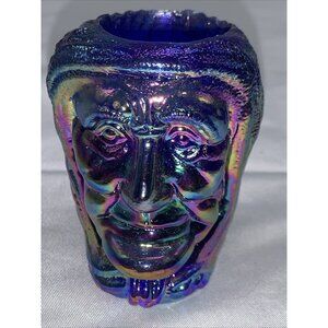 Vtg Indiana Glass Old Woman Witch Toothpick Shot Glass Iridescent Blue